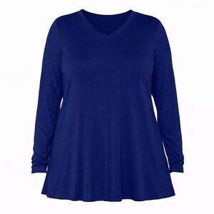 Womens 3X Denim & Co. Long Sleeve‎ V Neck Tunic Top Navy Blue